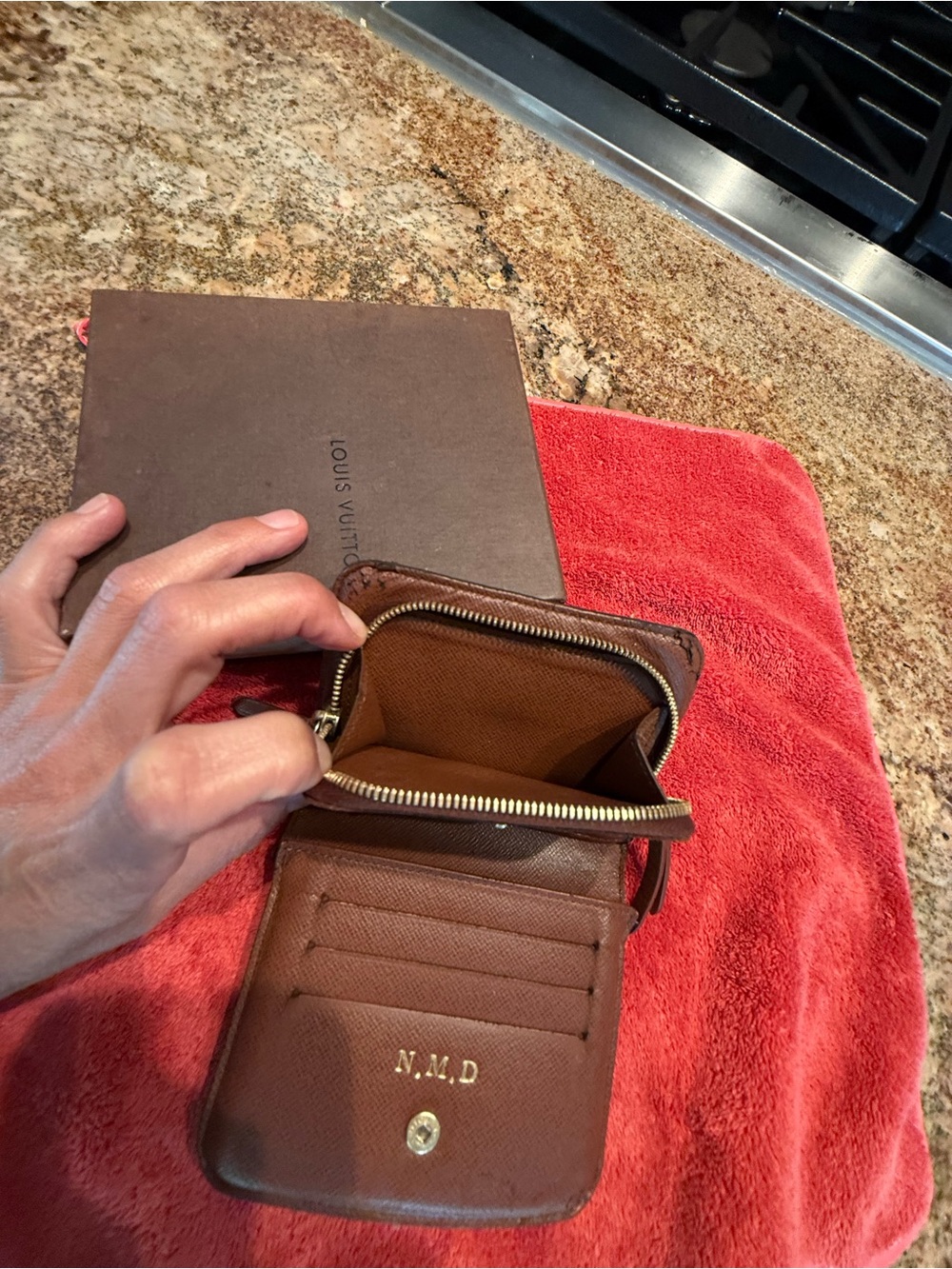 Louis Vuitton Brown Monogram Small Leather Wallet with Gold Hardware